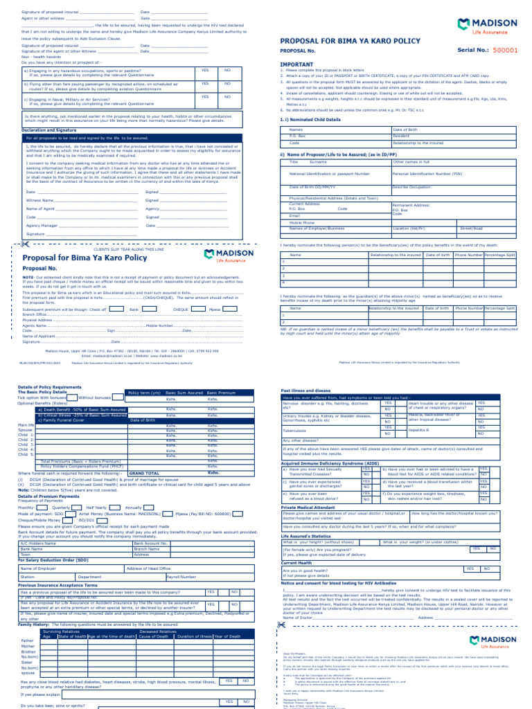 Bima Ya Karo Insurance Proposal Form | PDF | Life Insurance | Insurance
