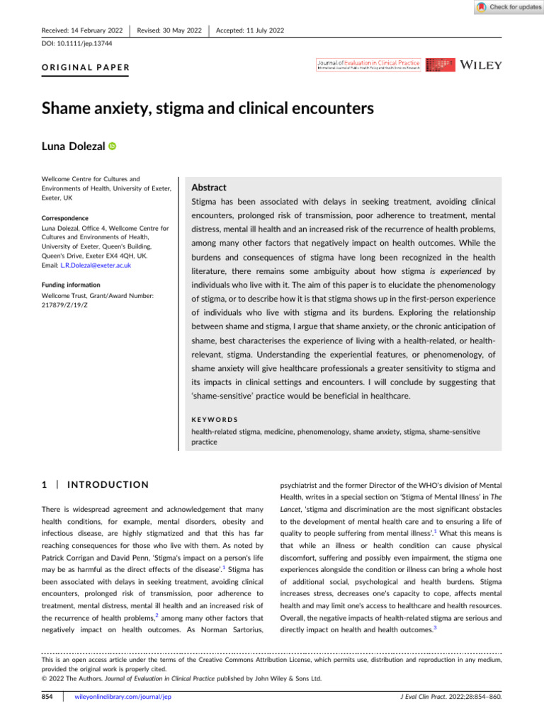Understanding Shame Anxiety in Health Stigma | PDF | Shame | Social Stigma