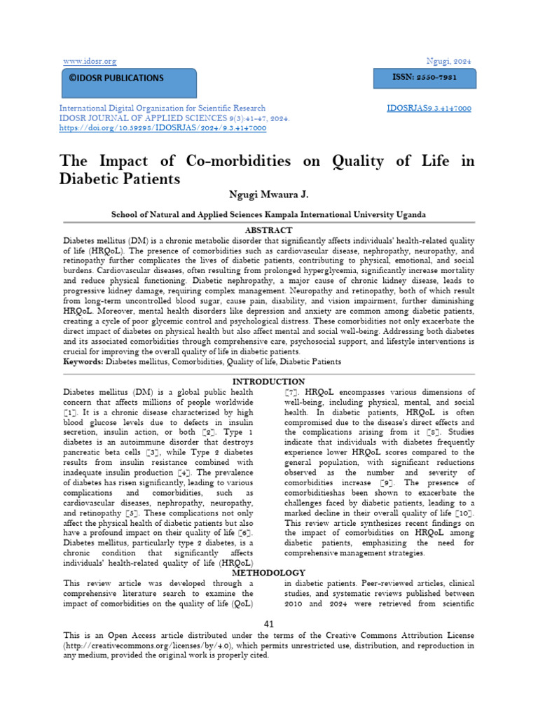 The Impact of Co-Morbidities On Quality of Life in Diabetic Patients ...