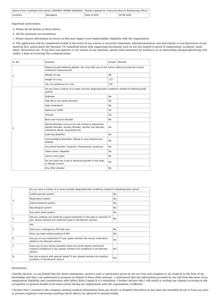 Executive Officer Application for Sahadot Siddique | PDF | Mental ...