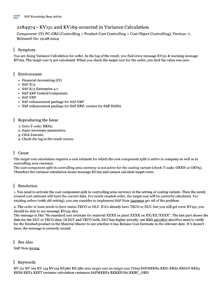 Kv151 and kv169 occurred in variance calculation pdf
