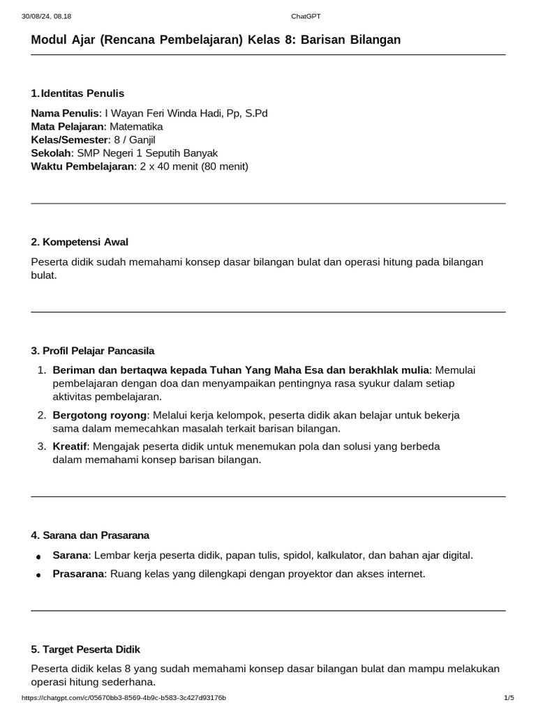 Modul Ajar Matematika Bab 3.1 | PDF