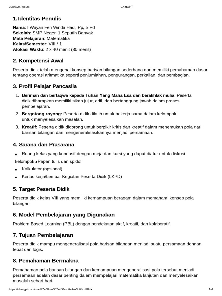 Modul Ajar Matematika Bab 3.3 | PDF