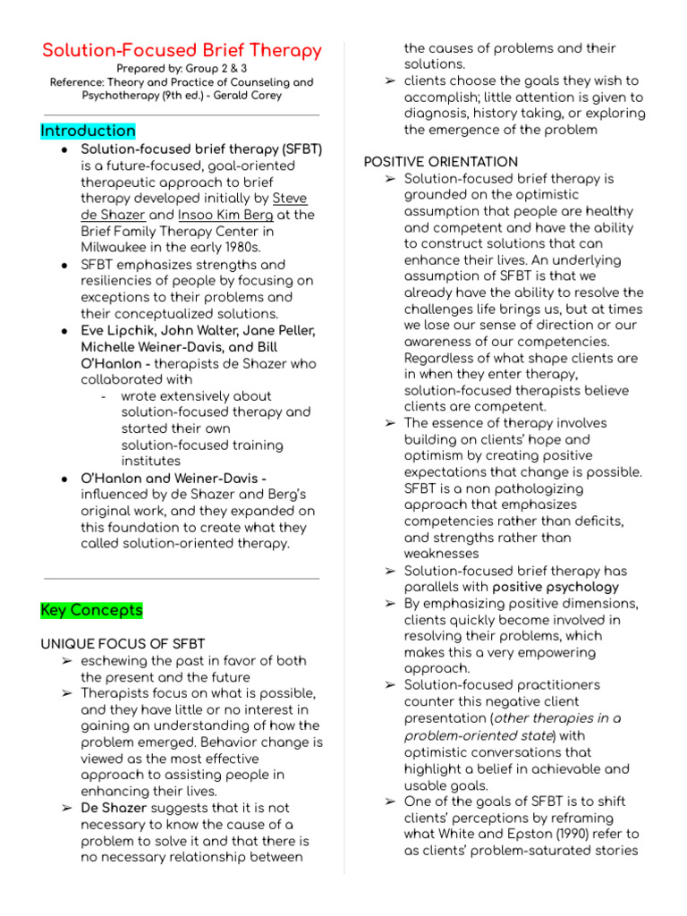 (G2 & G3) Solution-Focused Brief Therapy HANDOUT | PDF