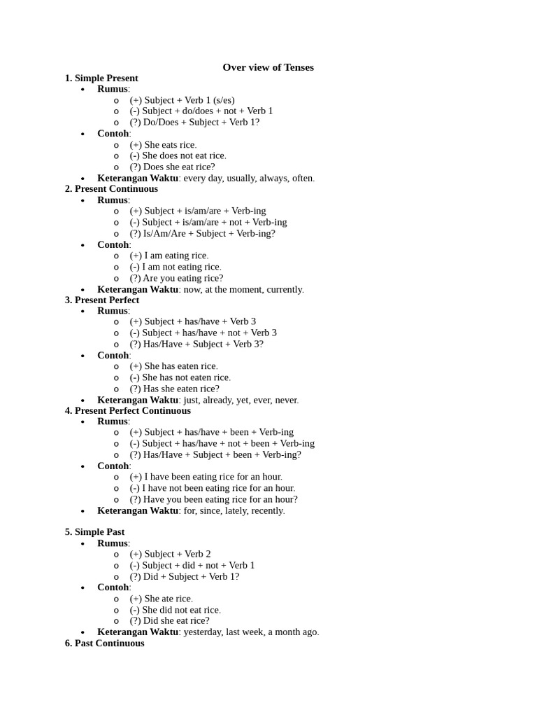 Over View Of Tenses Bahasa Inggris Dasar Pdf