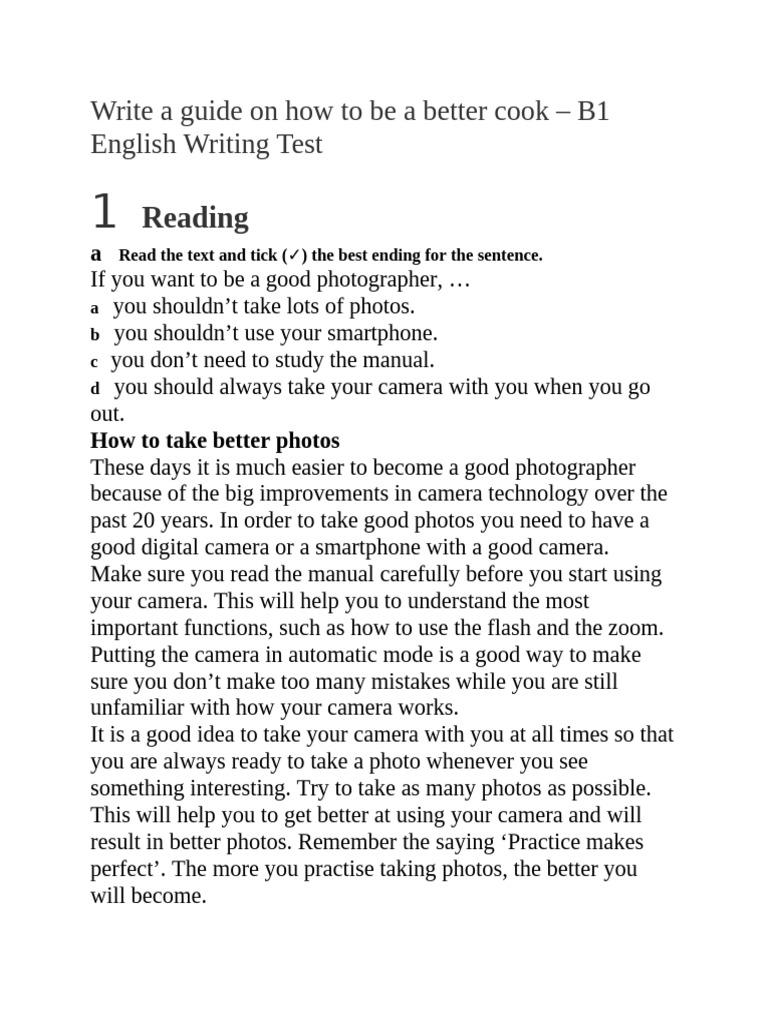Write A Guide On How To Be A Better Cook (Đề) | PDF