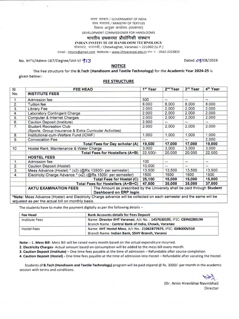 B.TechHTT Fee Structure 2024 25 | PDF