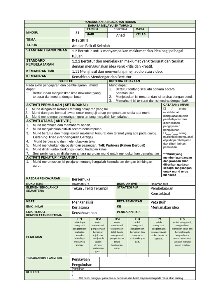 Tema Tajuk Standard Kandungan Standard Pembelajaran Kemahiran TMK ...