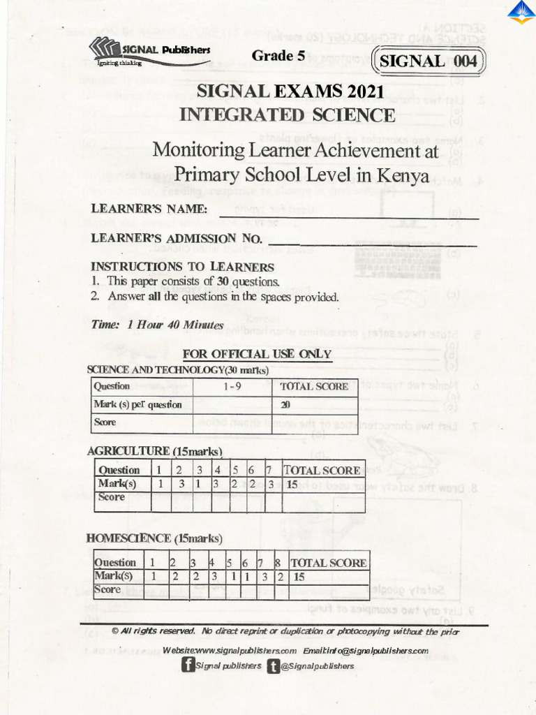 Grade 5 Integrated Science Exam 2021 | PDF