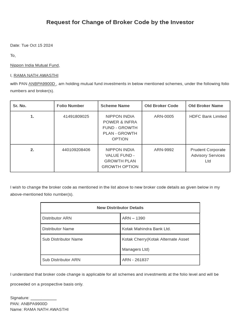 Change of Broker Code Request | PDF