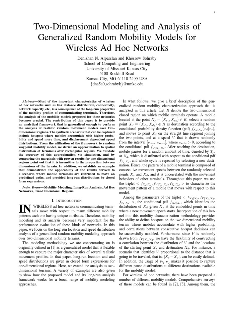 Two-Dimensional Modeling and Analysis of Generalized Random Mobility ...