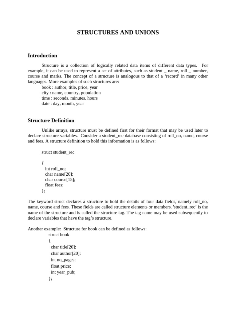 Structures and Unions | PDF