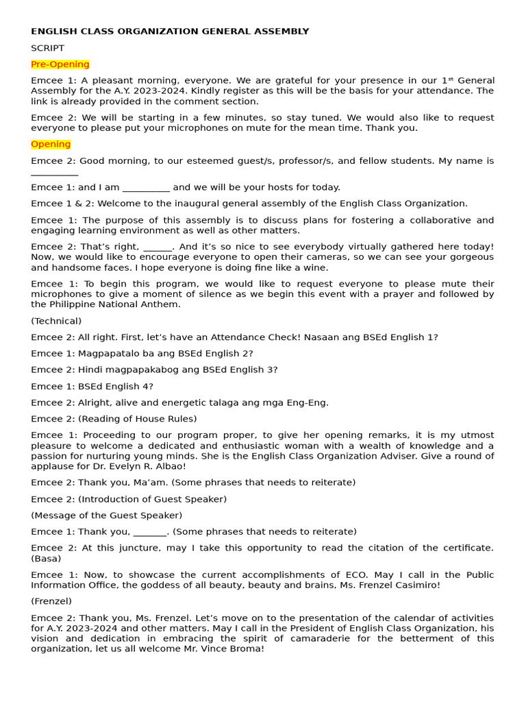 ECO Emcee Script | PDF