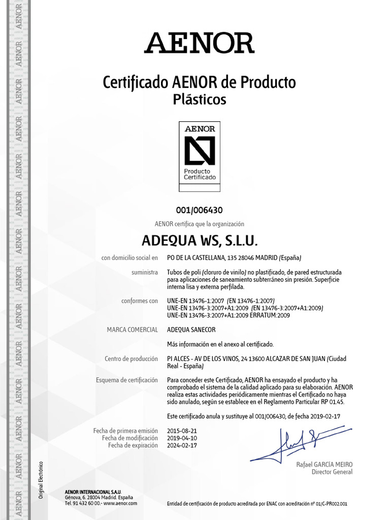 Cert Tubo PP SN8 DN 400 | PDF
