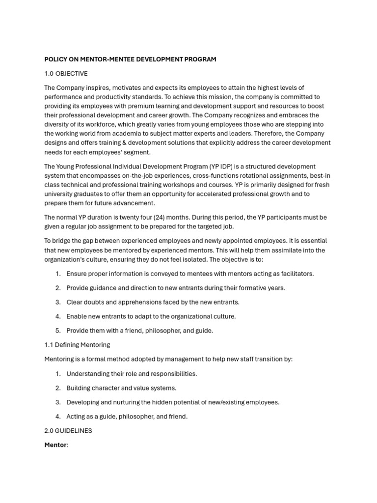 Mentor-Mentee Development Program Guide | PDF | Mentorship | Career ...