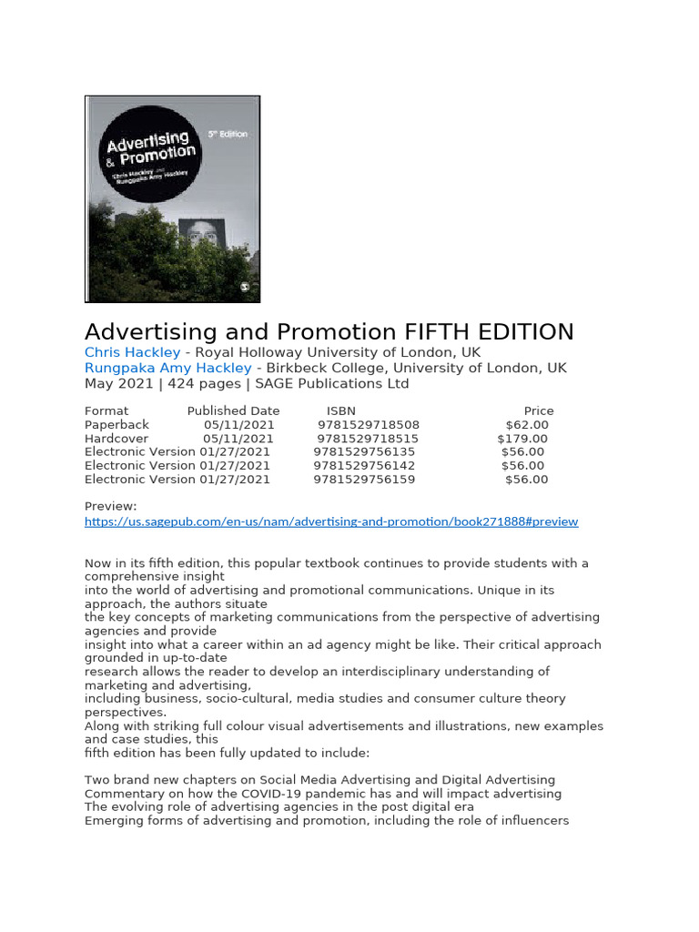 Advertisingand Promotion FIFTHEDITION | PDF