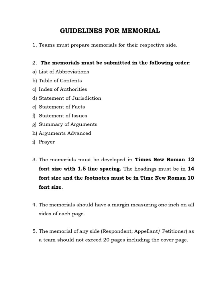 Guidelines for memorial | PDF