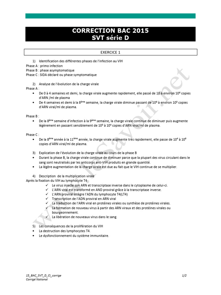 15 BAC SVT D CI Corrige | PDF