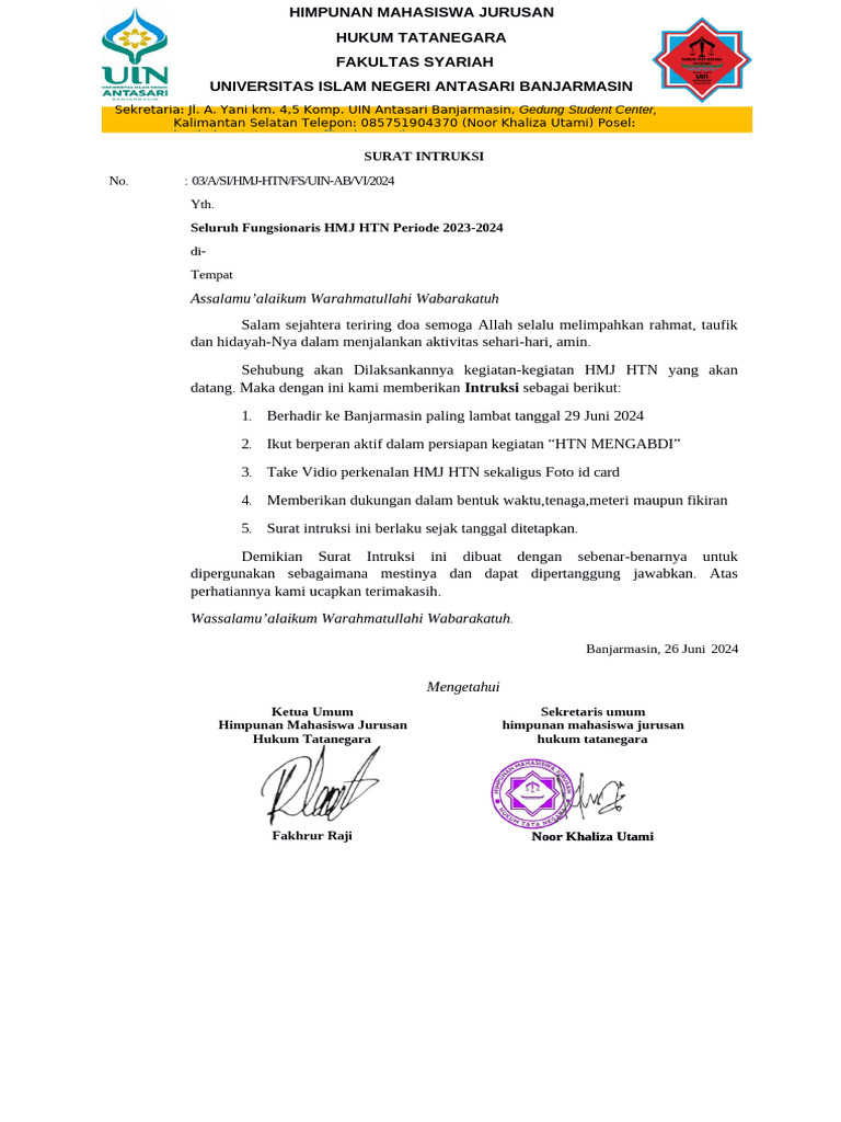 Surat Intruksi 1 | PDF