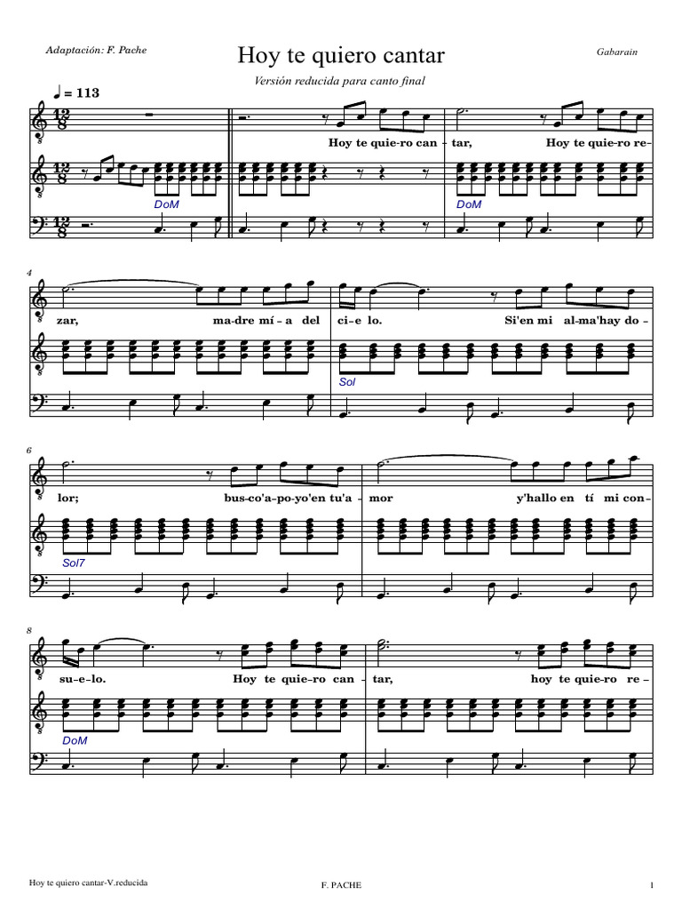 Hoy te quiero cantar-V.reducida | PDF