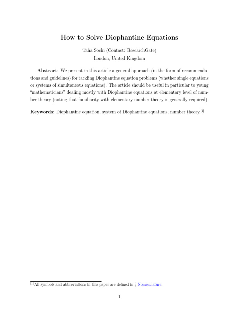 How To Solve Diophantine Equations | PDF | Equations | Computers