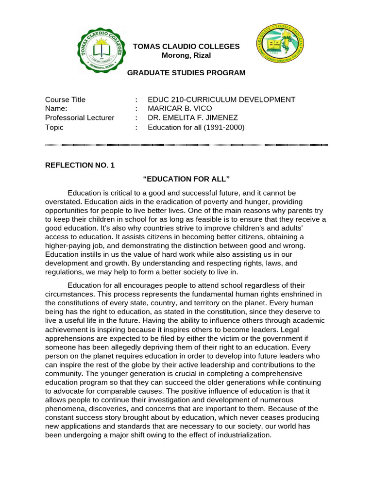Educ 210 Reflection Pdf