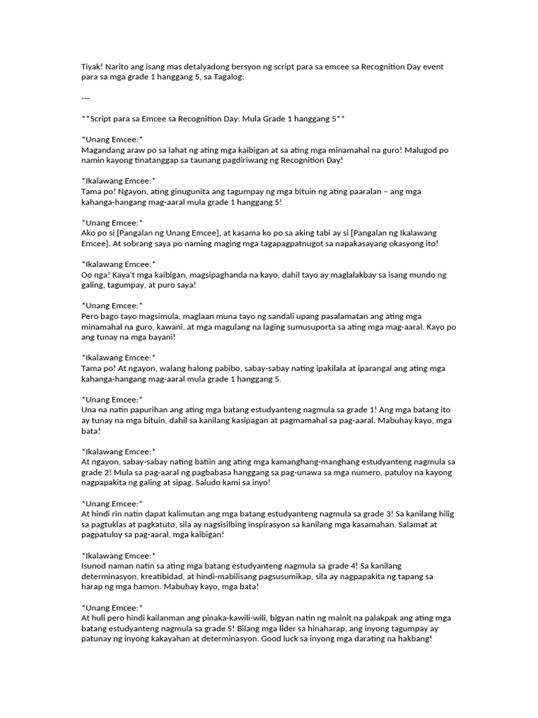 Emcee Script For Reconition2 Emcees Tagalog | PDF