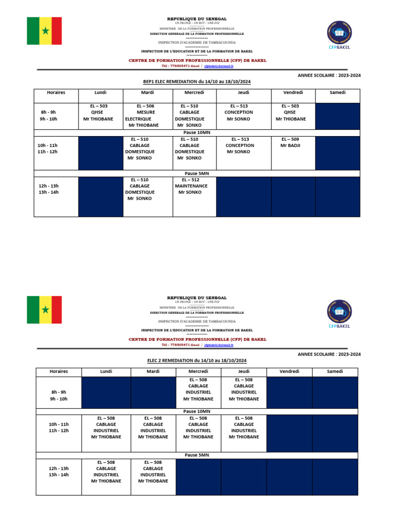 Emploi du temps formation 2023-2024 | PDF