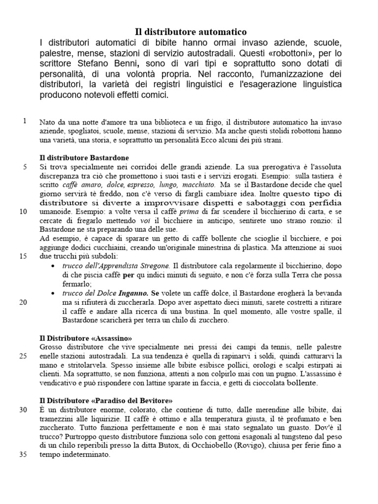 Il Distributore Automatico Con Numerazione Righe-2 | PDF