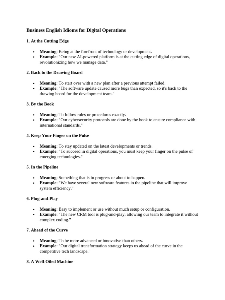 Business English Idioms for Digital Ops | PDF | Information Technology ...