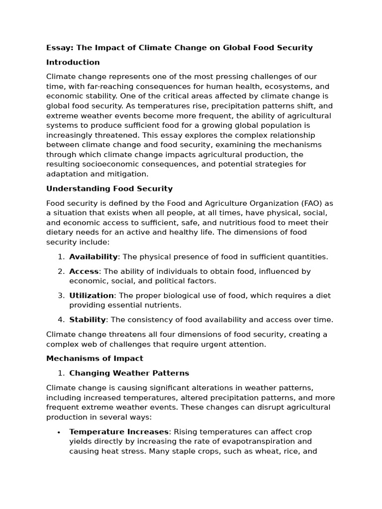 Essay: The Impact of Climate Change On Global Food Security | PDF