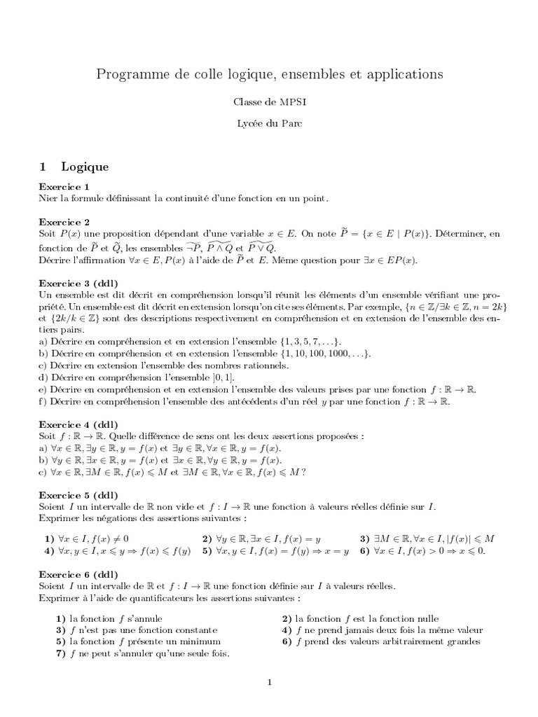 Feuille Colle S Mps I Ensembles | PDF