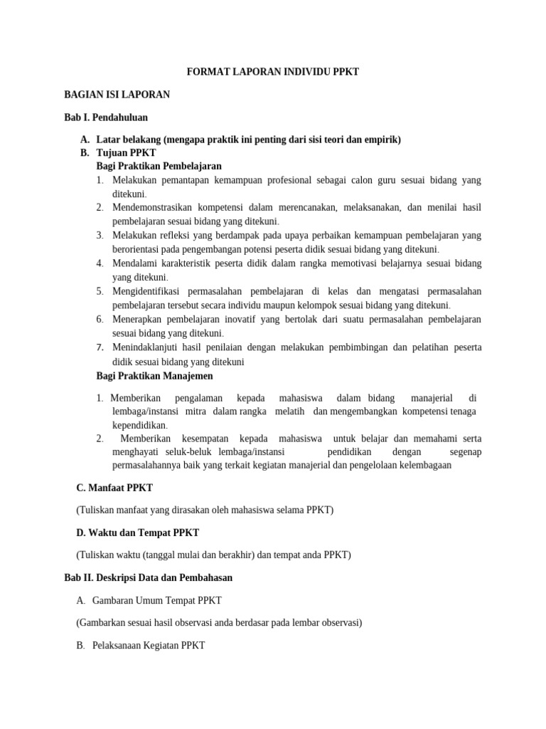 Format Laporan Individu PPKT | PDF