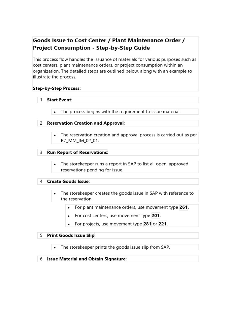 Goods Issue To Cost Center | PDF