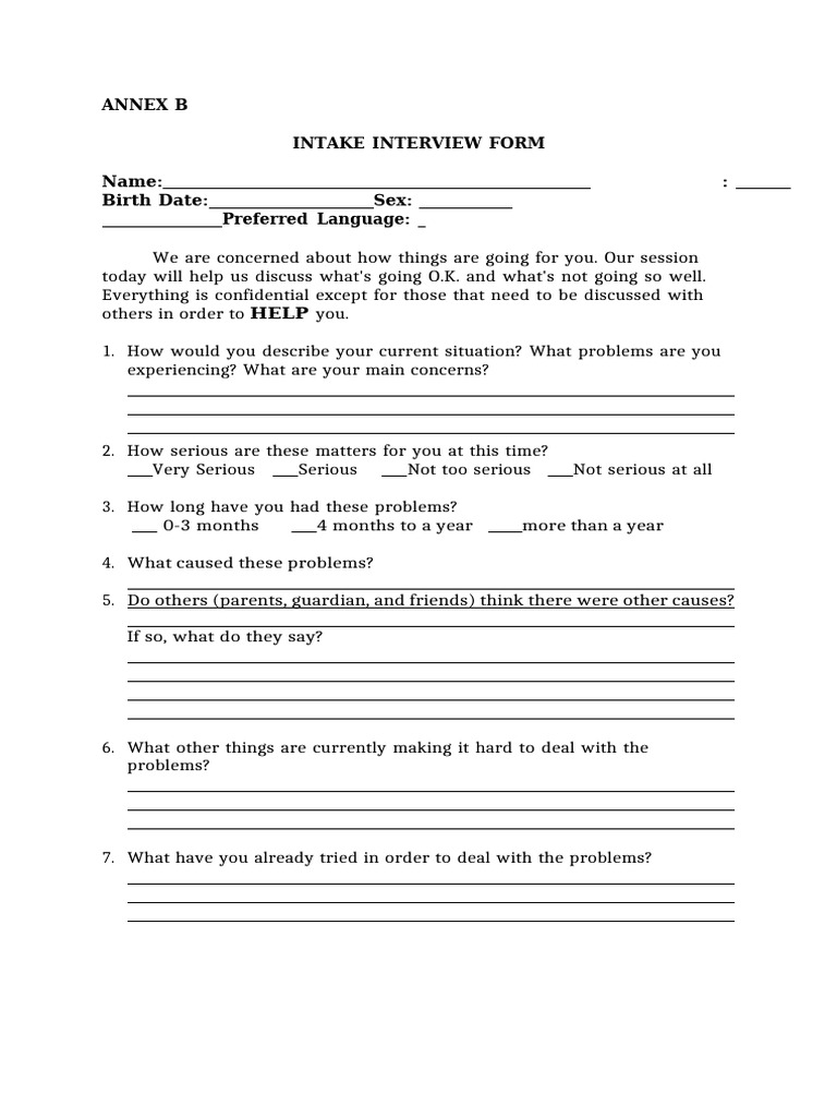 Annex B-Intake Interview Form | PDF