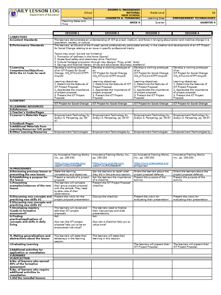 Daily Lesson Log: Department of Education | PDF