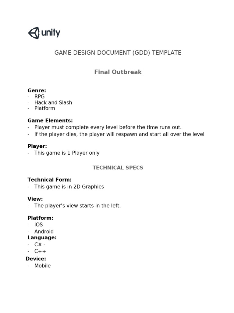 Game Design Document Final Outbreak | PDF