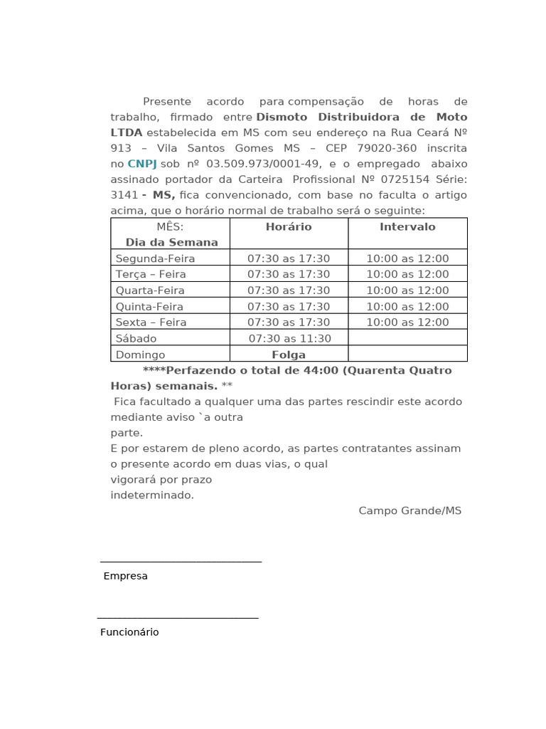 Modelo de Compensação de Horas | PDF