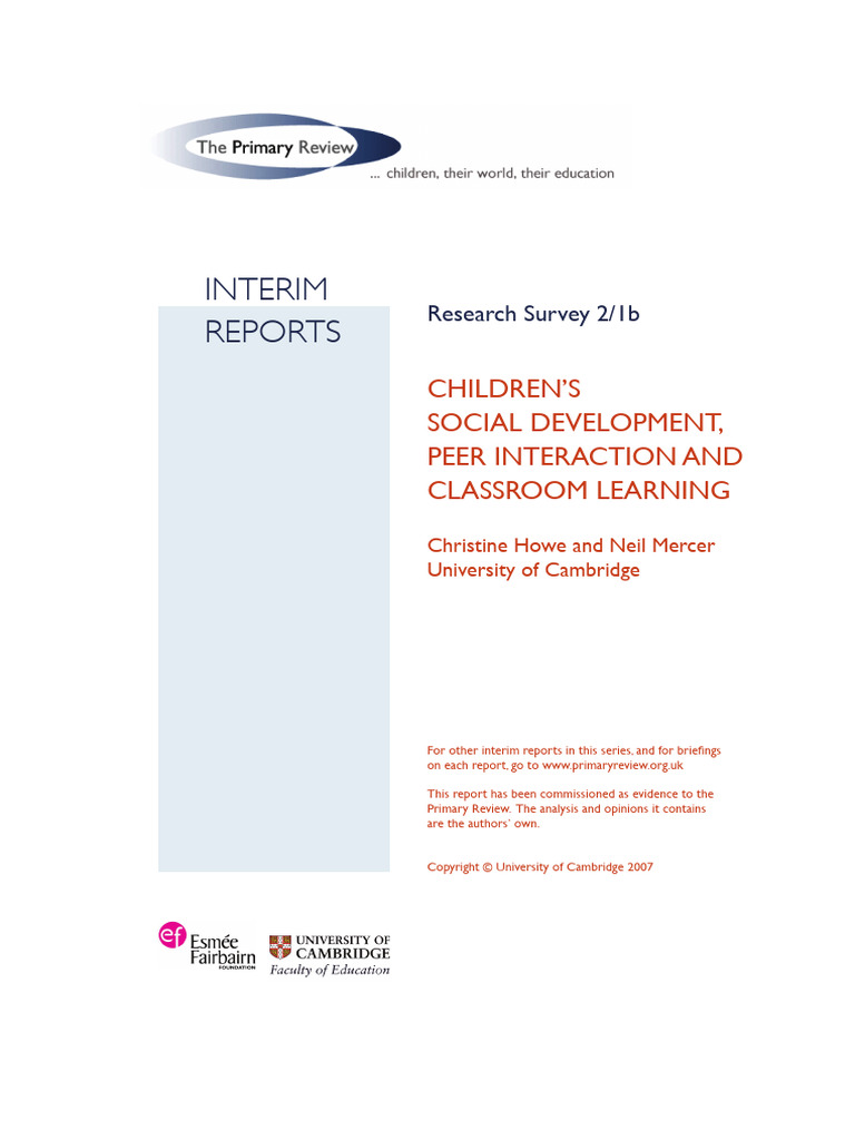 Children's Social Development Peer Interaction and Classroom Learning | PDF