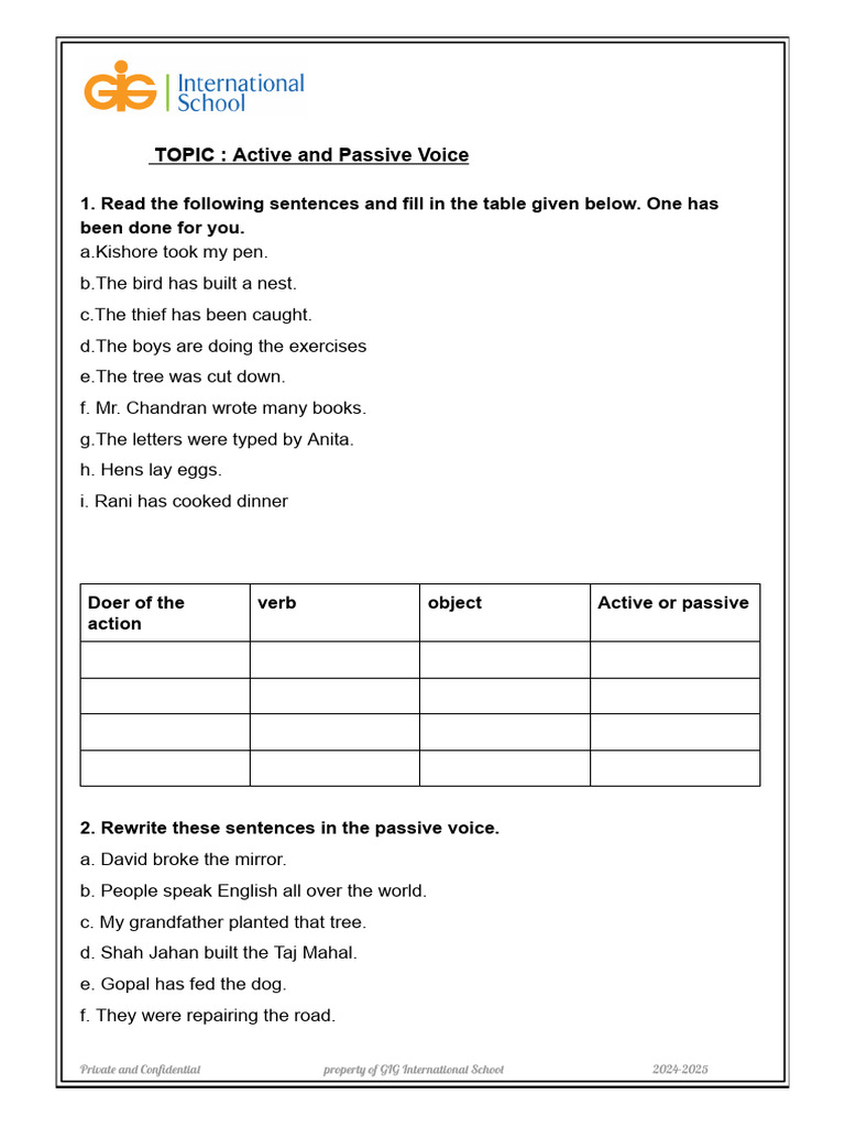 TOPIC: Active and Passive Voice | PDF