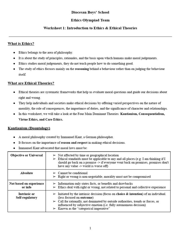 ETHICS - WS1 - Ethical Theories | PDF