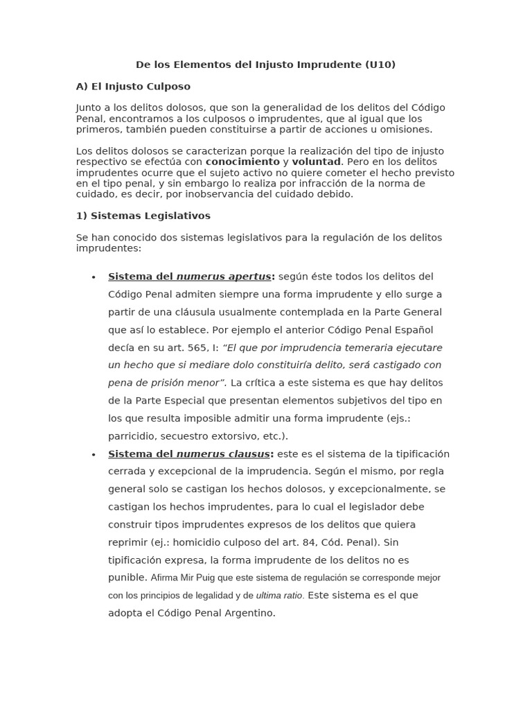 De Los Elementos Del Injusto Imprudente | PDF