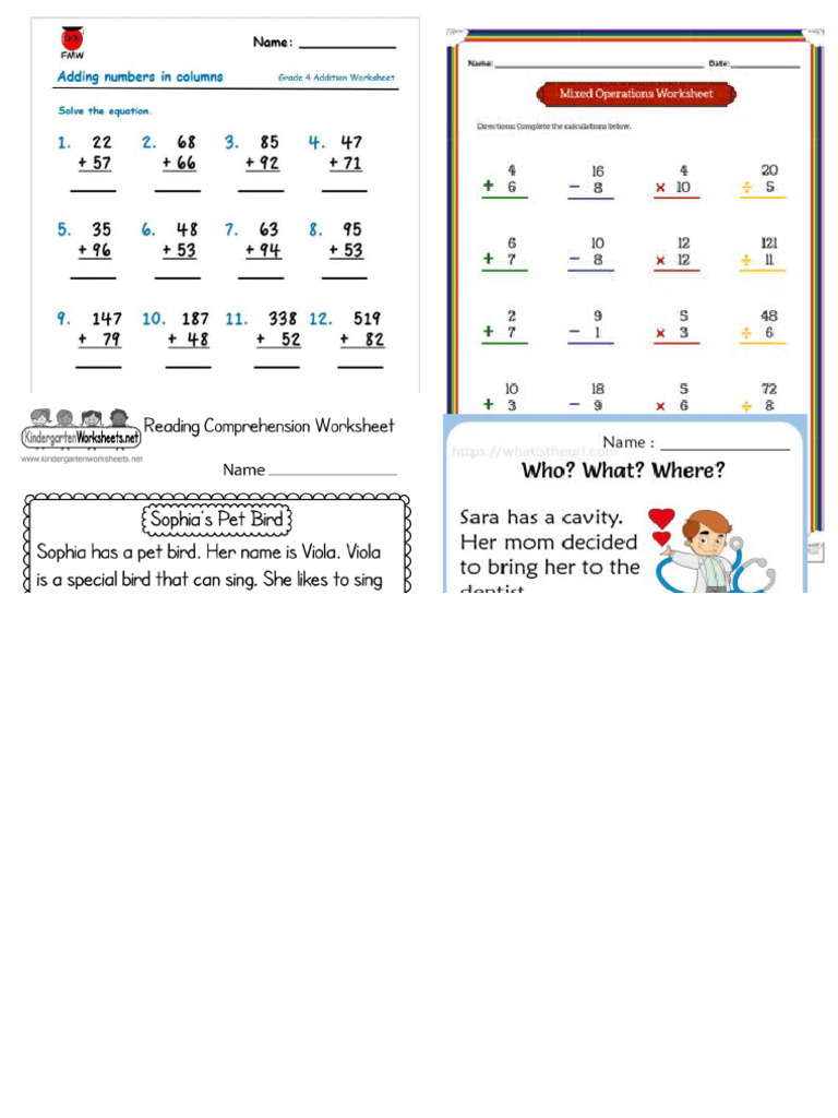 Worksheet Math and Reading 1 | PDF