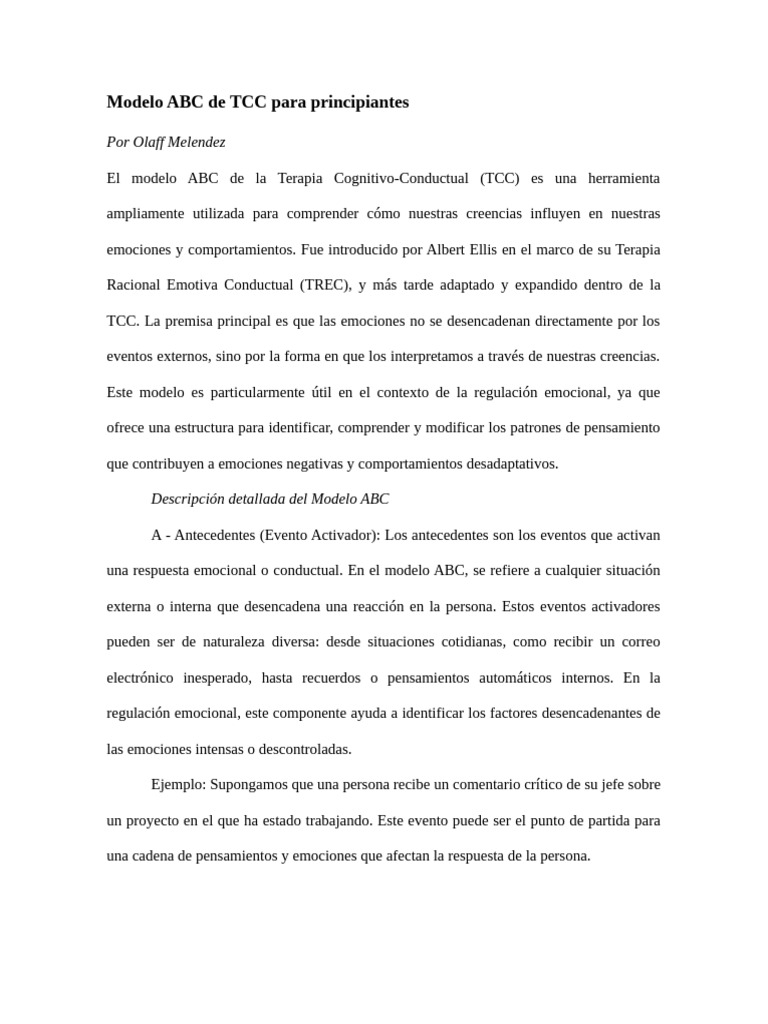 Modelo ABC de TCC para Regulación Emocional | PDF | Las emociones ...
