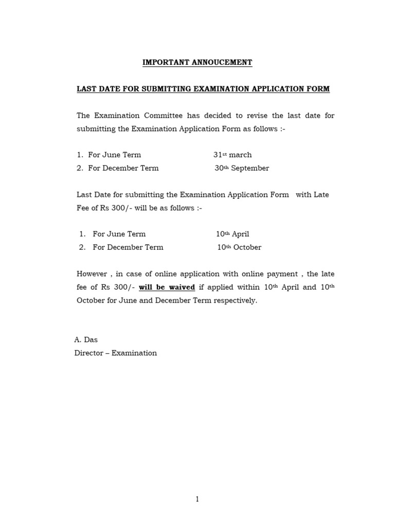 Exam application date pdf