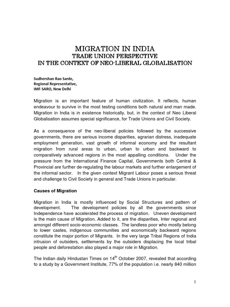 Migration in India: Trade Union Insights | PDF | Migrant Worker | Human ...