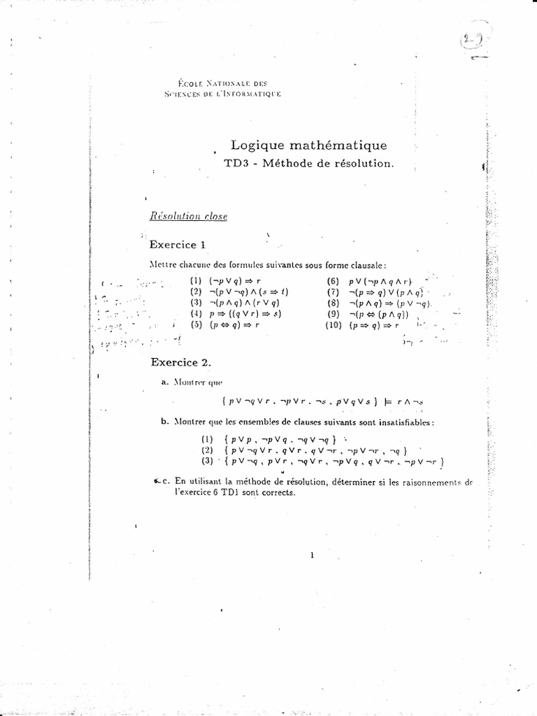 Logique Mathématique: TD3 - Méthode de Résolution | PDF