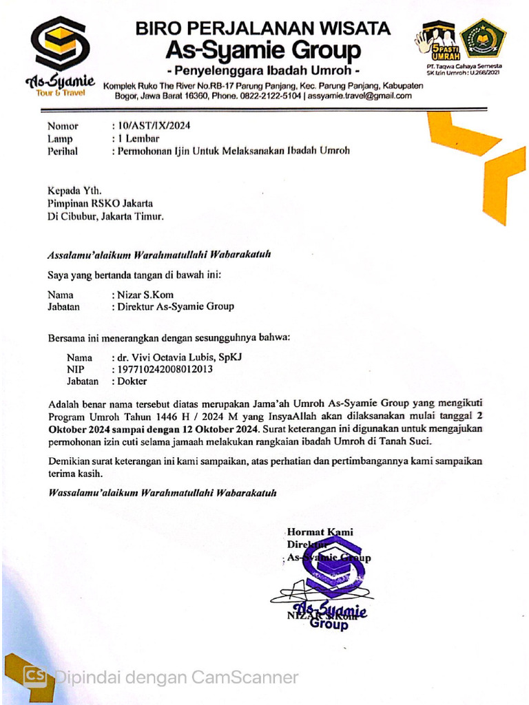 Surat izin umroh dr vivi | PDF