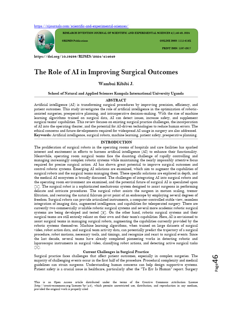 The Role of AI in Improving Surgical Outcomes (WWW - Kiu.ac - Ug) | PDF ...