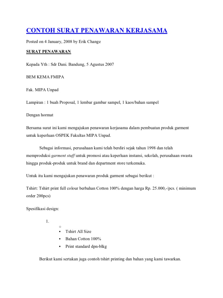 Contoh Surat Penawaran Pdf